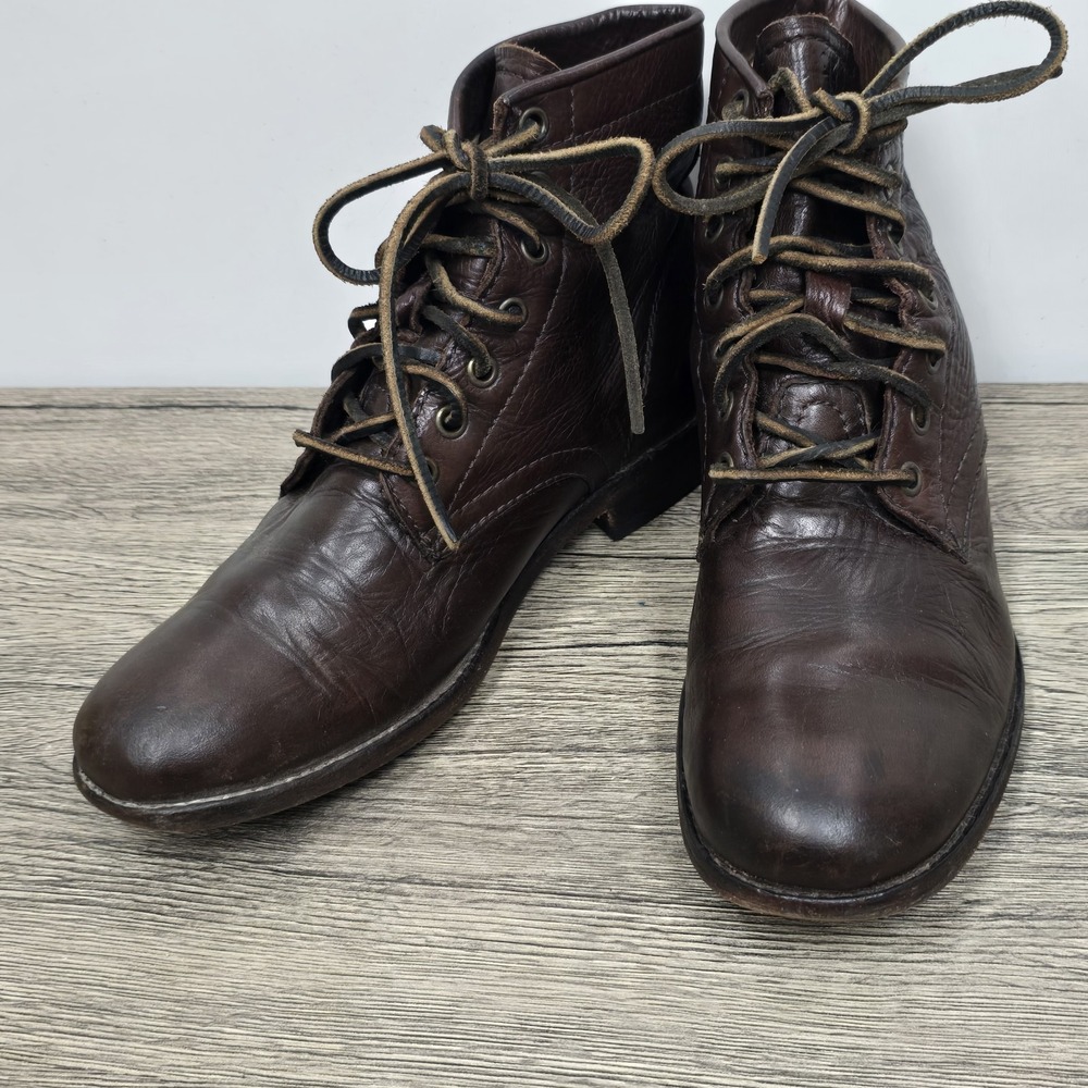 Frye Leather Lace Up Dark Brown  Ankle Combat Riding Boots W US 9.5B 3474873